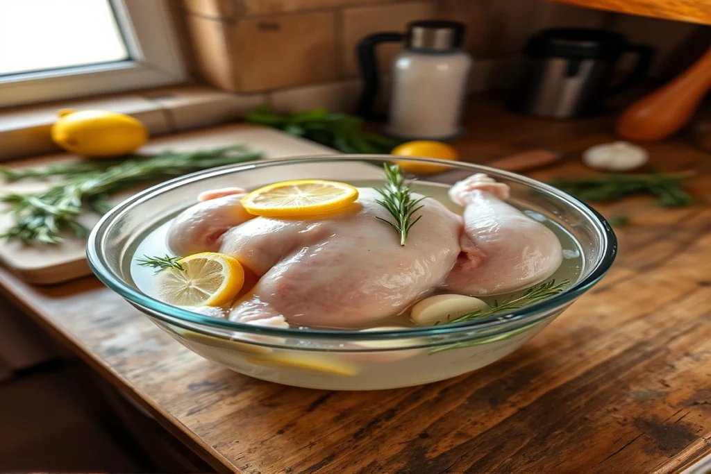 Chicken brining process with herbs, lemon, and garlic — How long should chicken be brined?