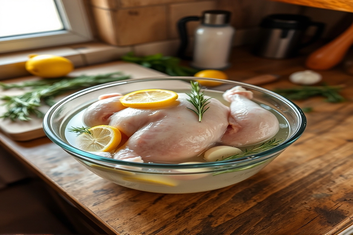 Chicken brining process with herbs, lemon, and garlic — How long should chicken be brined?