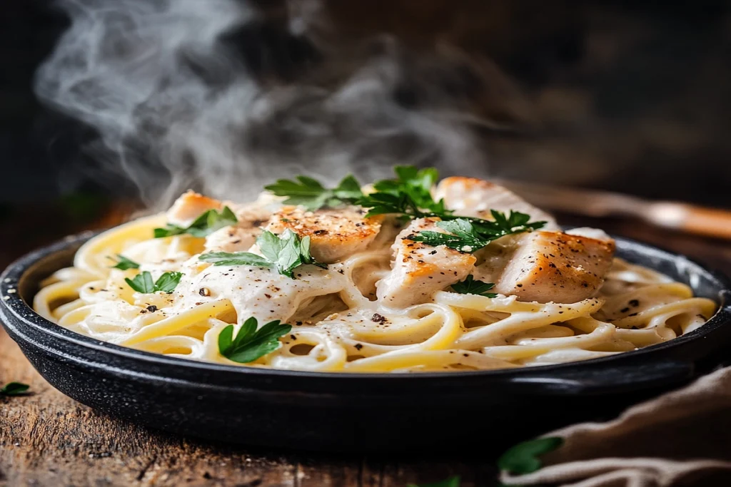 What is the sauce of Chicken Alfredo made of - creamy Alfredo pasta with chicken