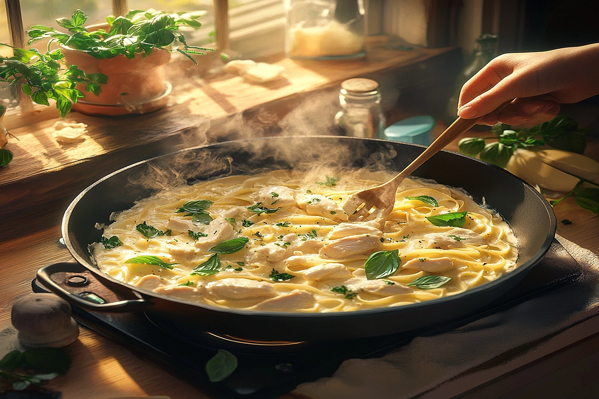 How can I make my Chicken Alfredo taste better with fresh herbs and cheese.