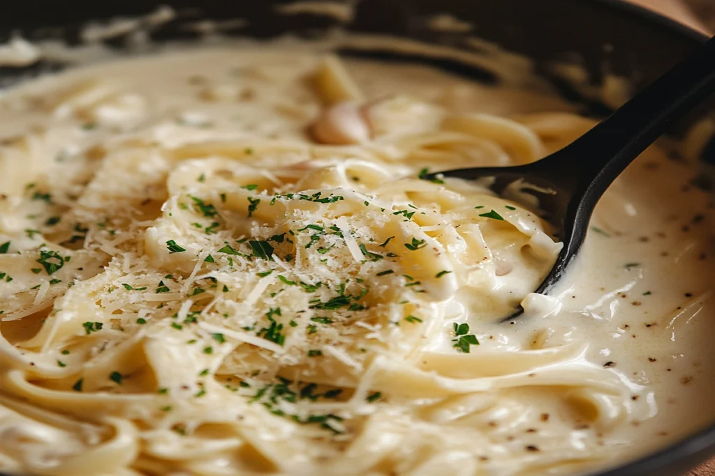 What makes Alfredo sauce taste better - creamy Alfredo sauce with herbs and Parmesan.