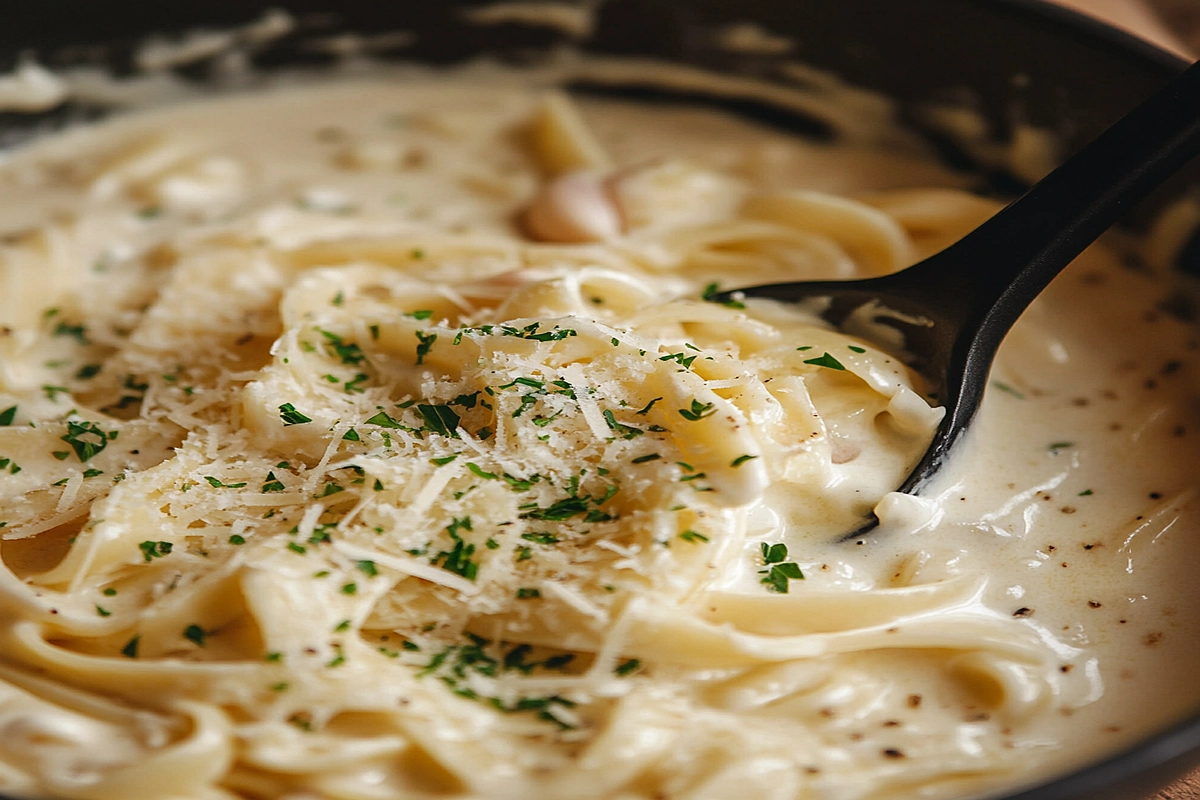What makes Alfredo sauce taste better - creamy Alfredo sauce with herbs and Parmesan.