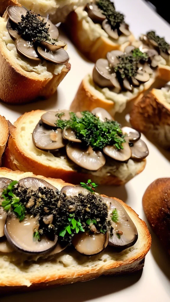 Beautifully plated Mushroom Thyme Crostini