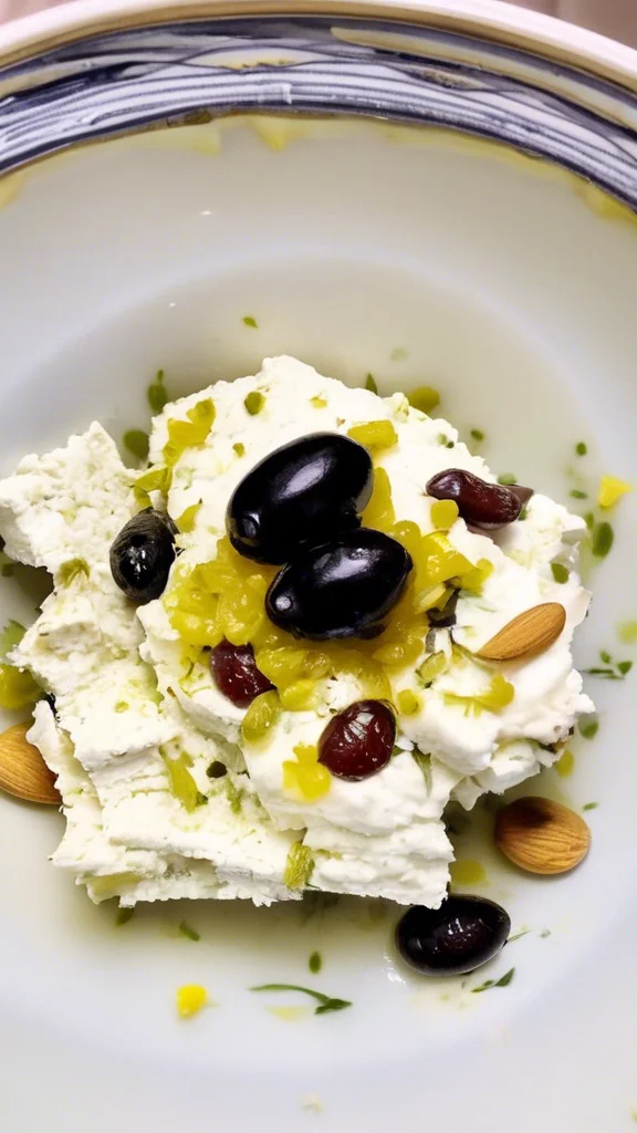 Ricotta With Crushed Olives, Almonds & Lemon